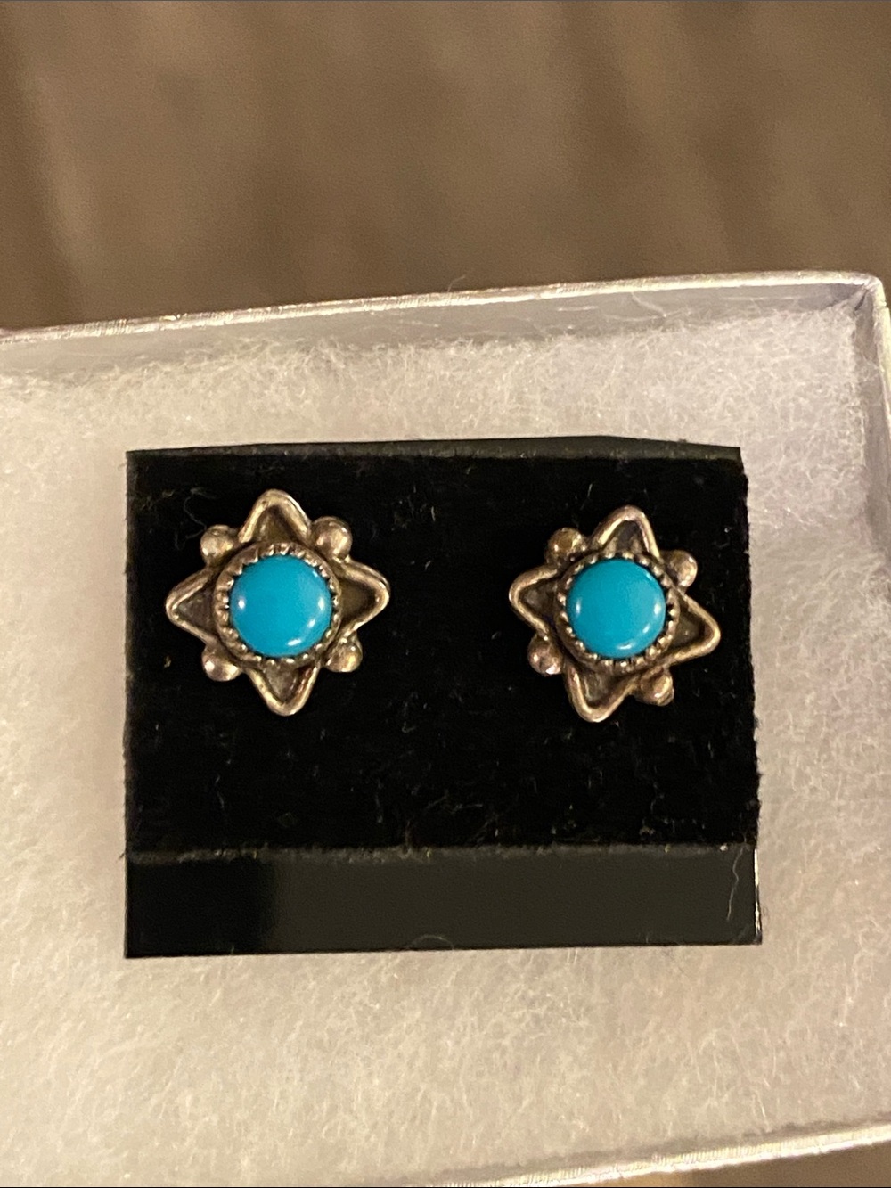 Vintage Native American Sterling Silver Genuine Turquoise Stud Earrings